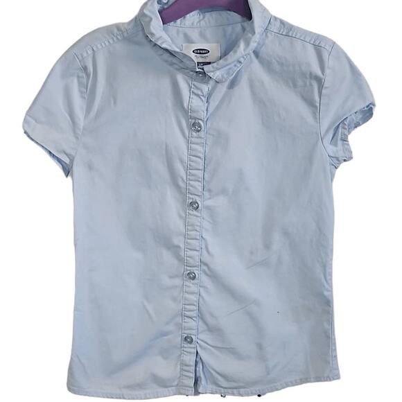 Old Navy Girls Button Down Cap Sleeve Shirt Blue 6-7 - Picture 1 of 5